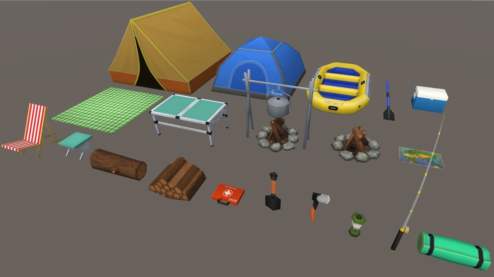 Cartoon Camping Props Low-poly 3D model_2