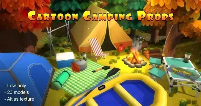 Cartoon Camping Props Low-poly 3D model