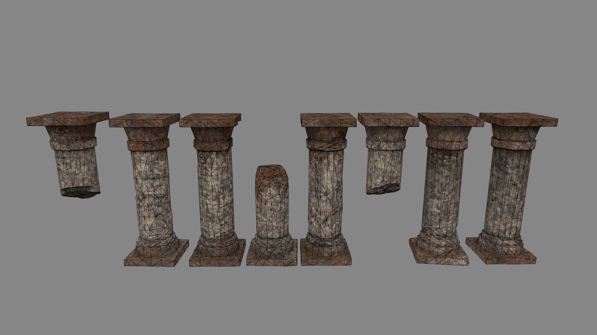 pillar set of four stone columns Low-poly 3D model_1