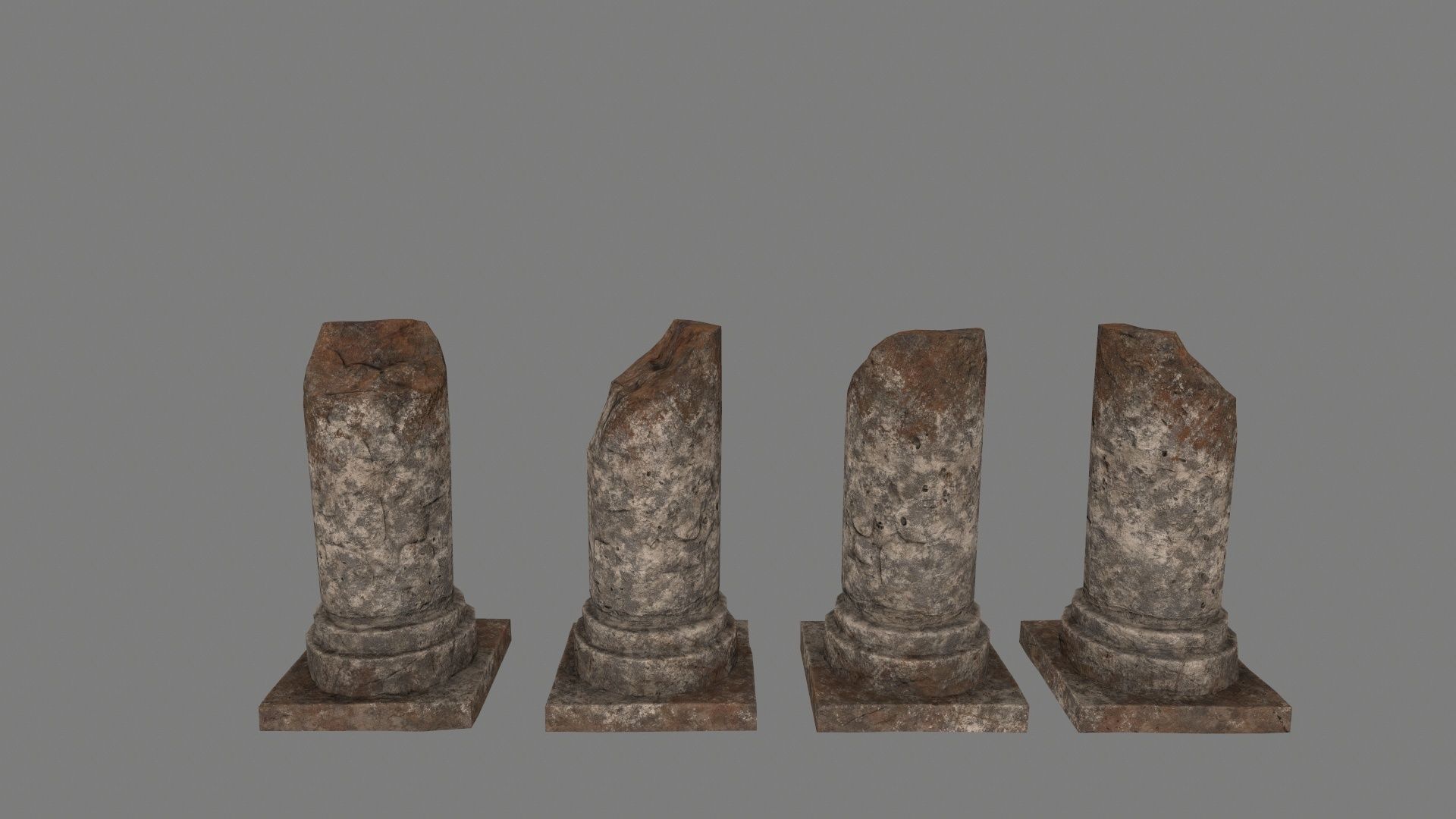 pillar set of four stone columns Low-poly 3D model_7