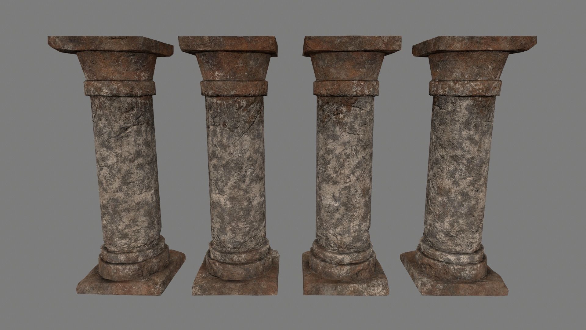 pillar set of four stone columns Low-poly 3D model_4