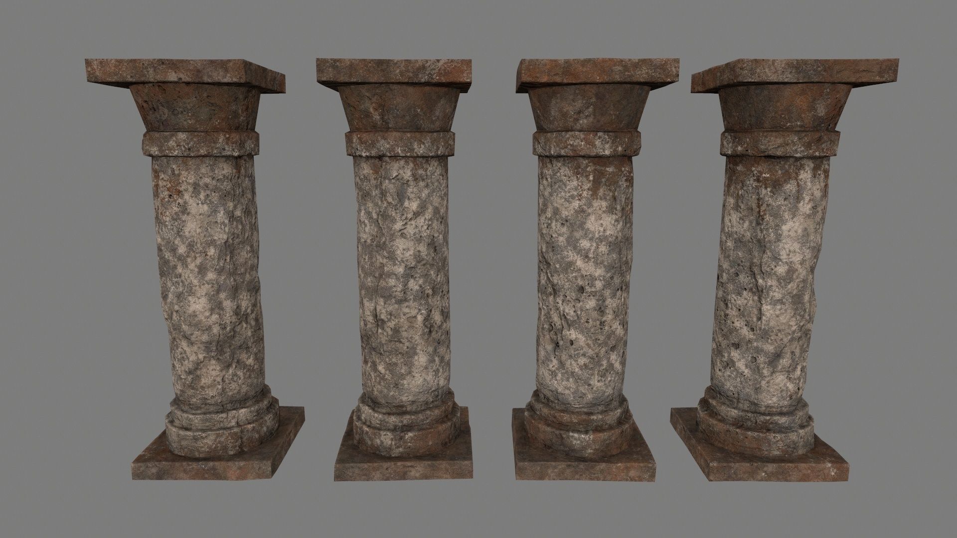 pillar set of four stone columns Low-poly 3D model_9