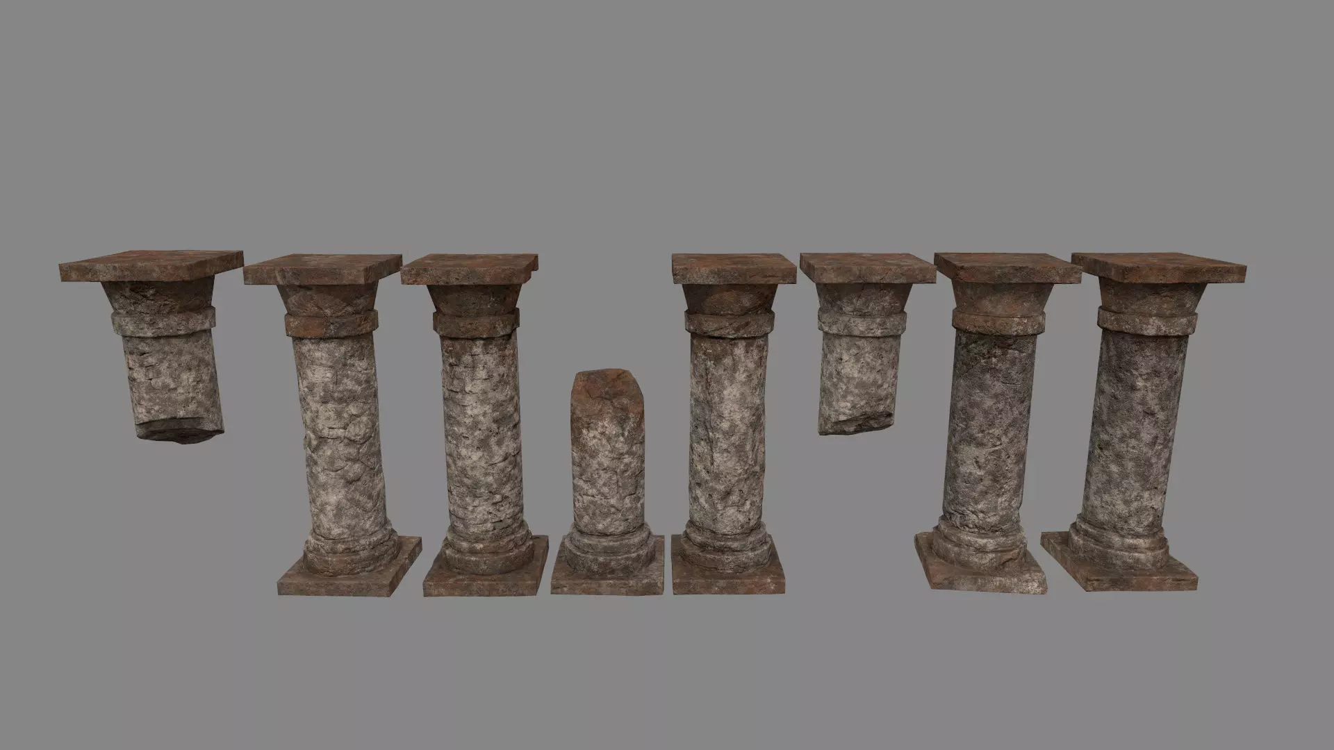 pillar set of four stone columns Low-poly 3D model_0