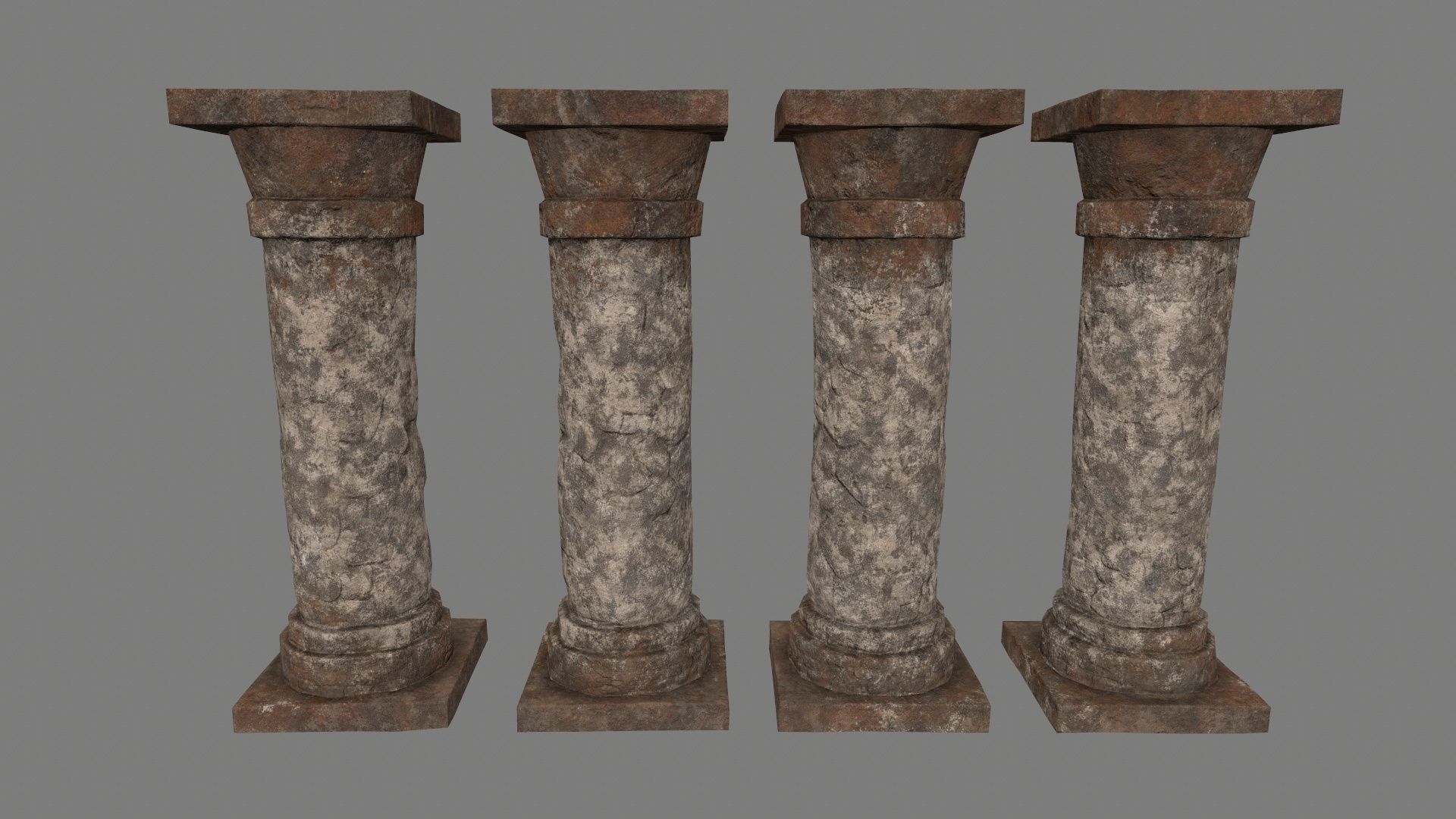 pillar set of four stone columns Low-poly 3D model_6