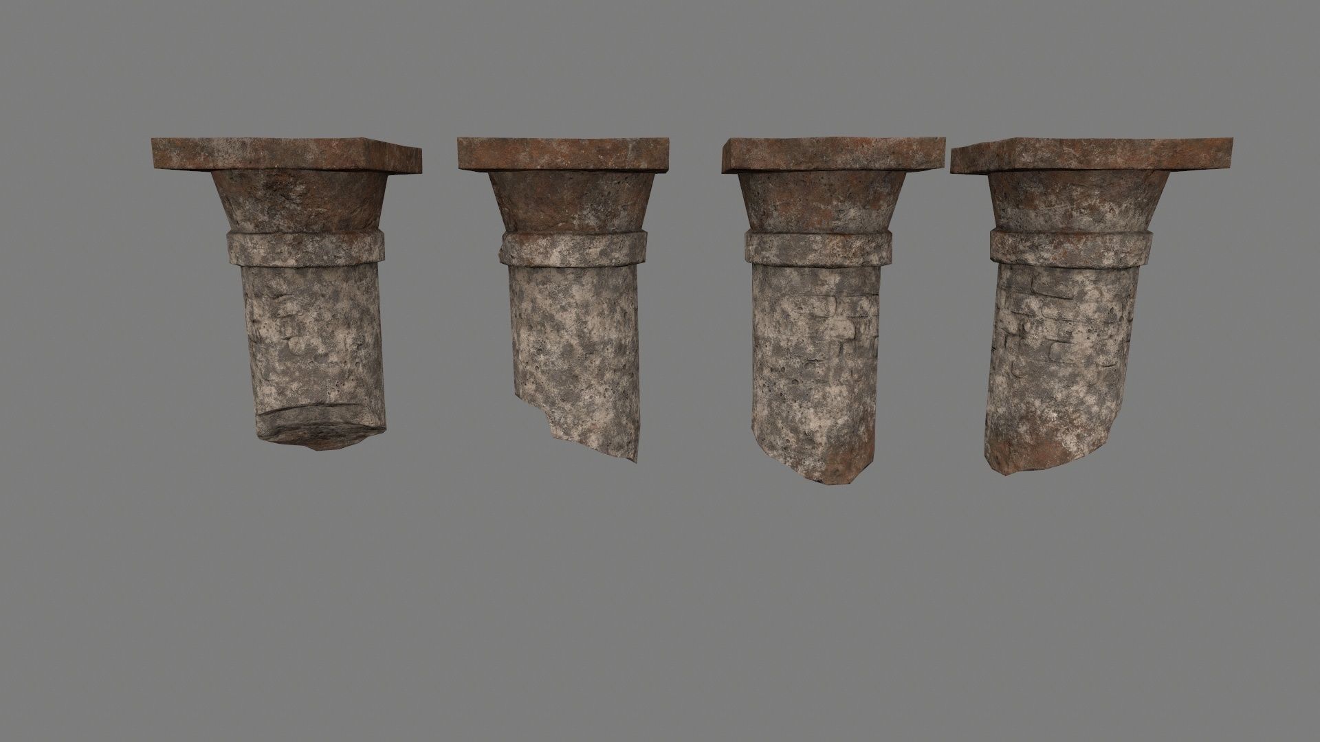 pillar set of four stone columns Low-poly 3D model_10