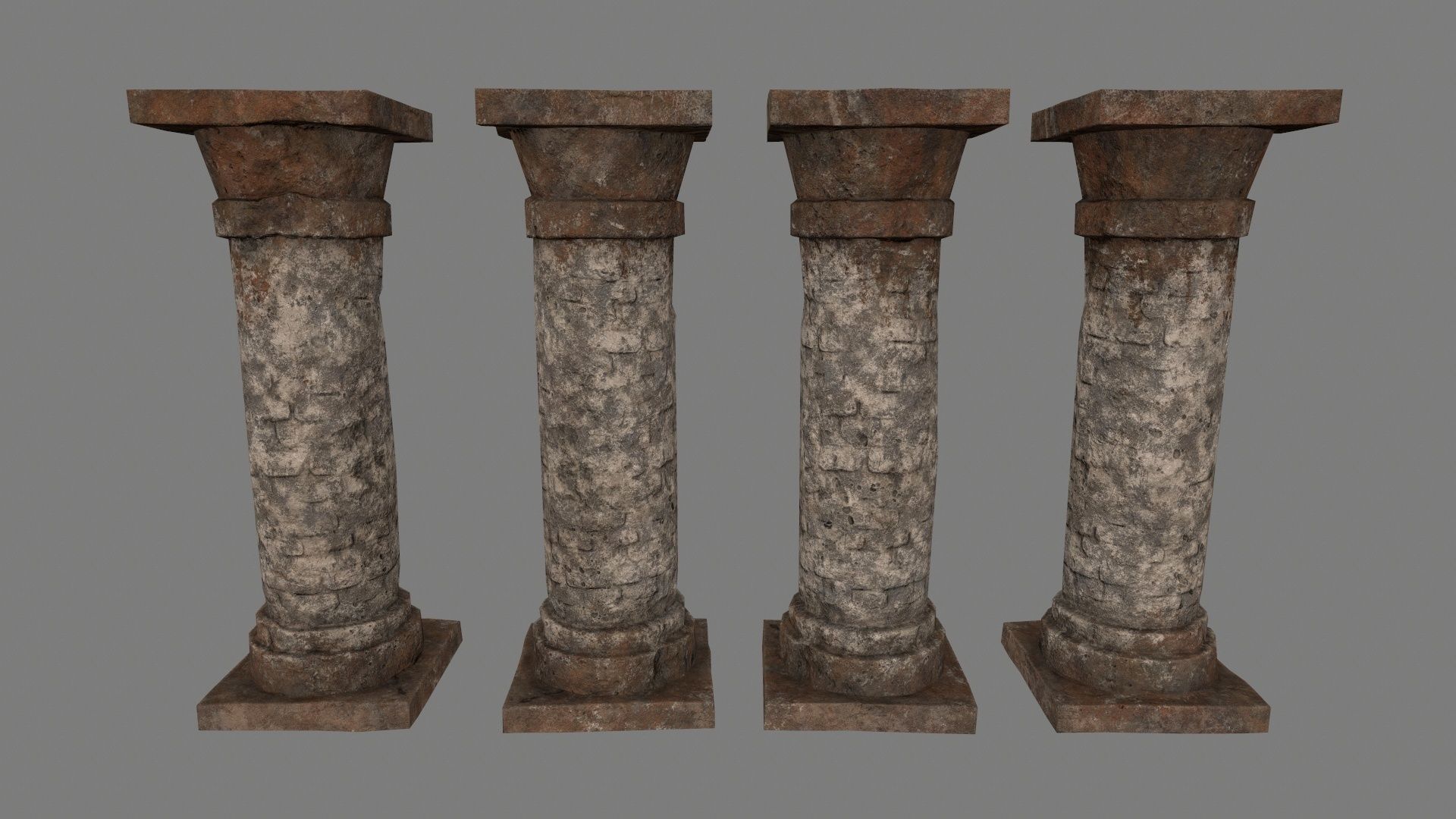 pillar set of four stone columns Low-poly 3D model_8