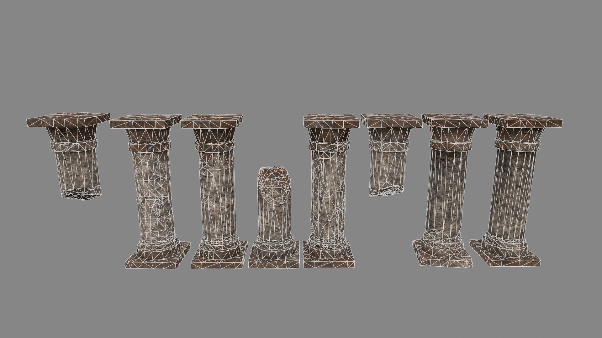 pillar set of four stone columns Low-poly 3D model_2