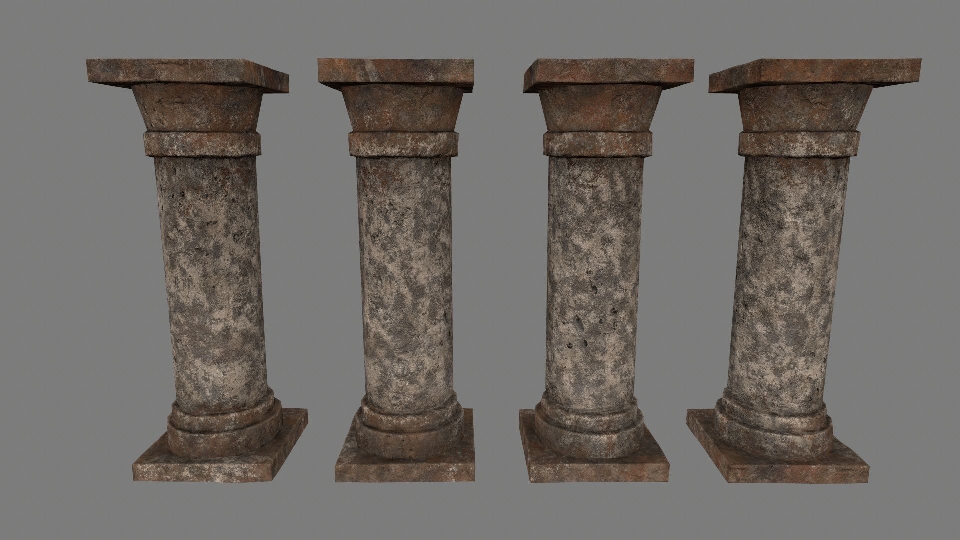pillar set of four stone columns Low-poly 3D model_3