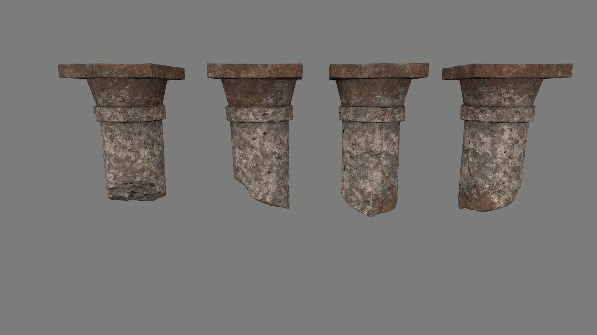 pillar set of four stone columns Low-poly 3D model_5