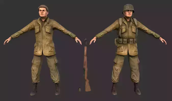Military WW2 Soldier Game Ready Low-poly 3D model