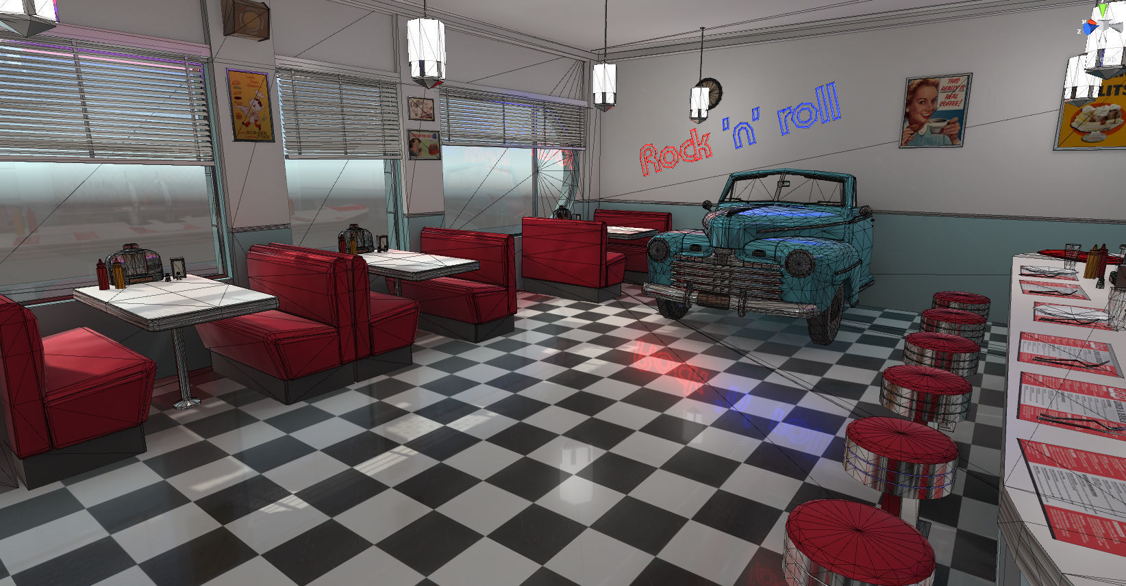 Diner building in middle of street Low-poly 3D model_5