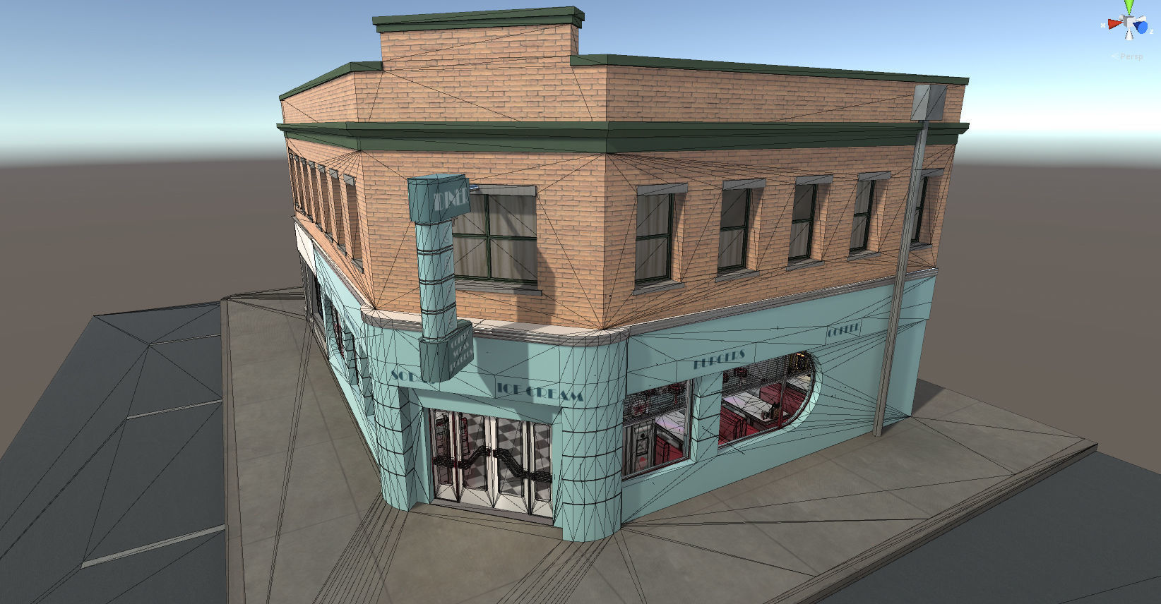 Diner building in middle of street Low-poly 3D model_2