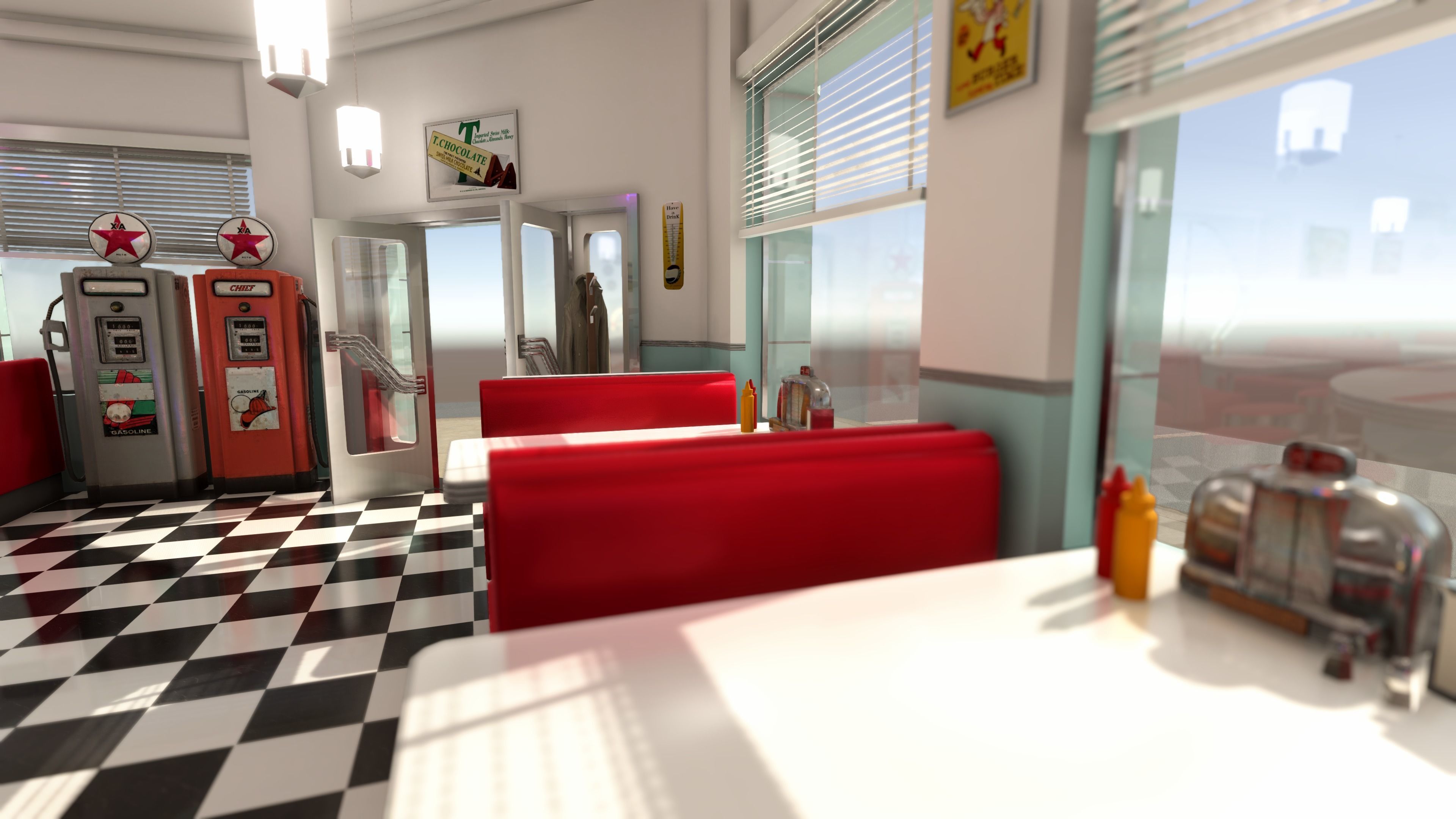 Diner building in middle of street Low-poly 3D model_9