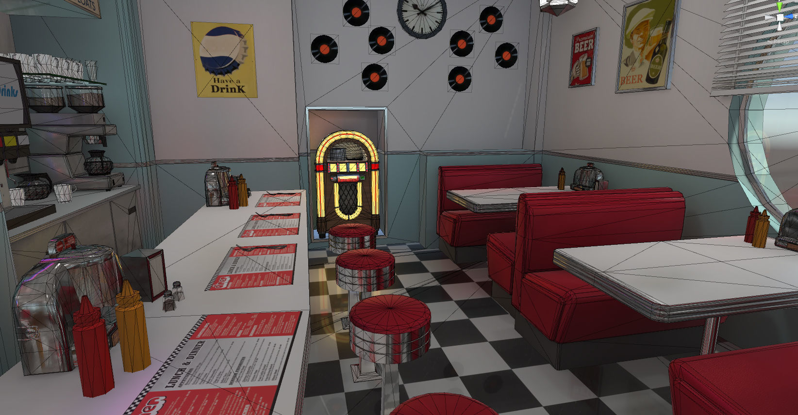 Diner building in middle of street Low-poly 3D model_4