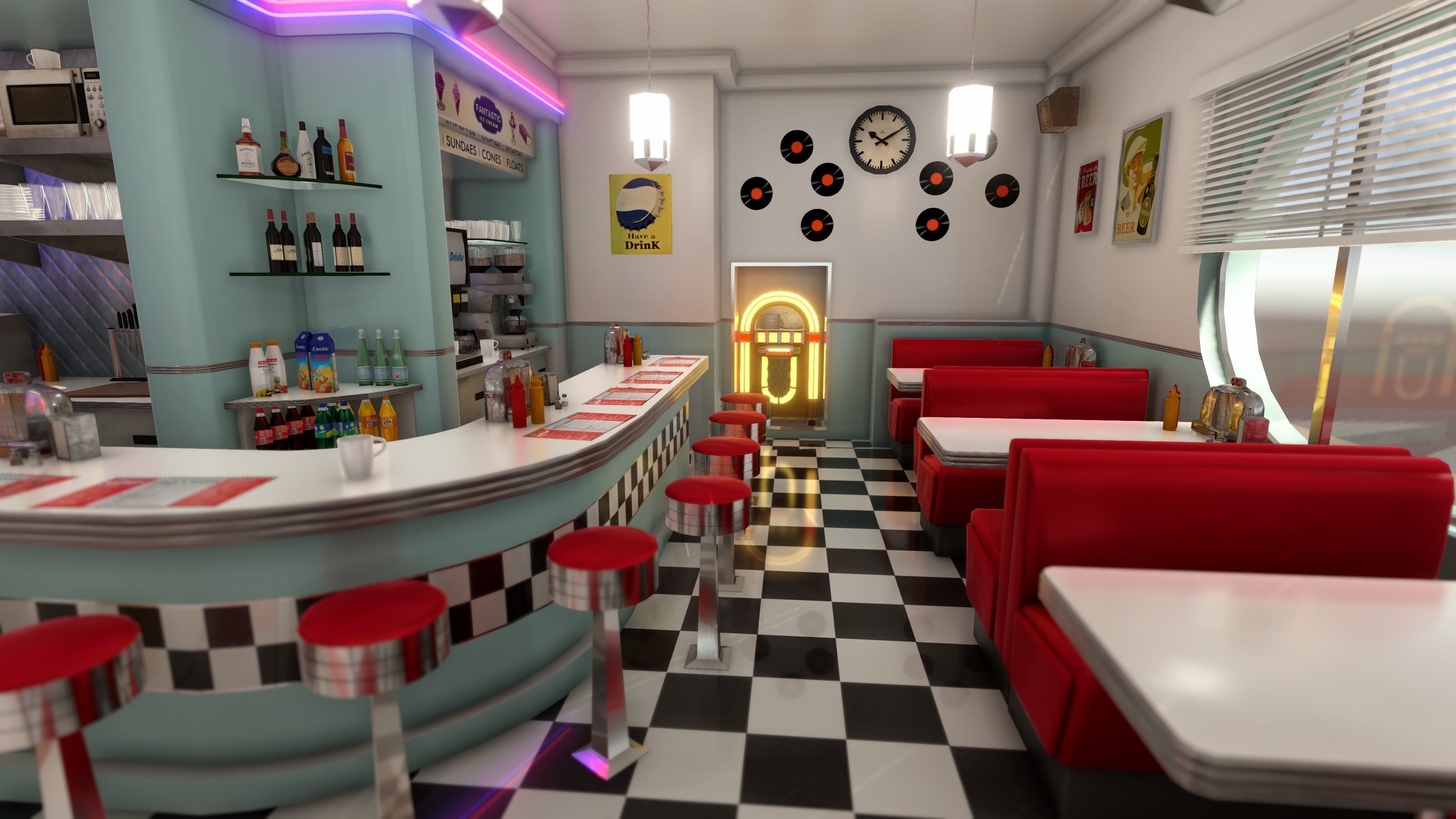 Diner building in middle of street Low-poly 3D model_10