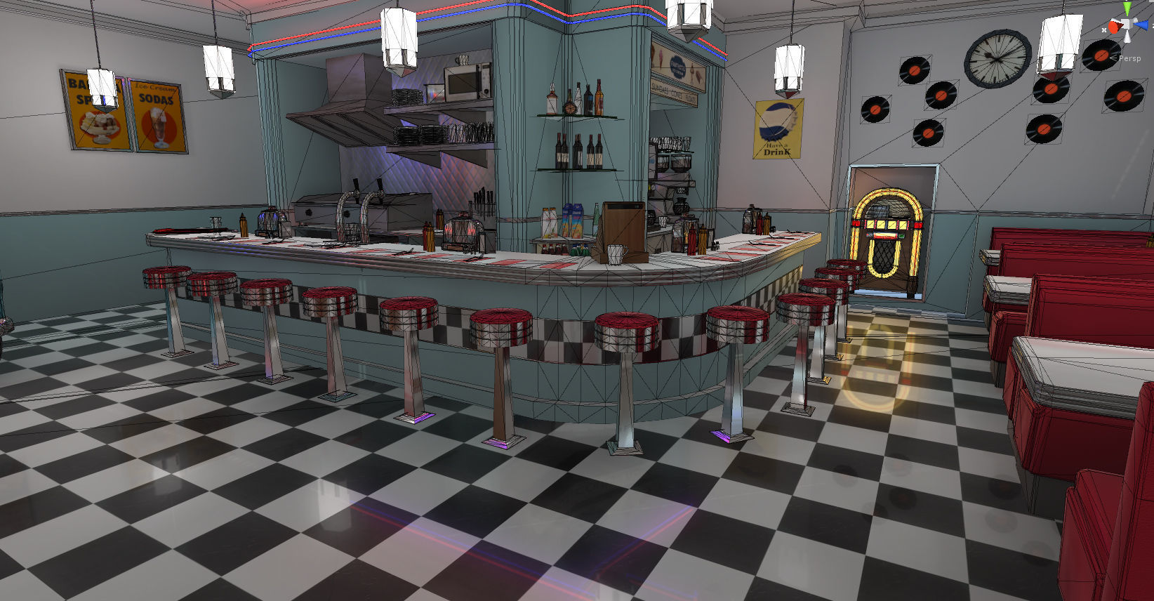 Diner building in middle of street Low-poly 3D model_6