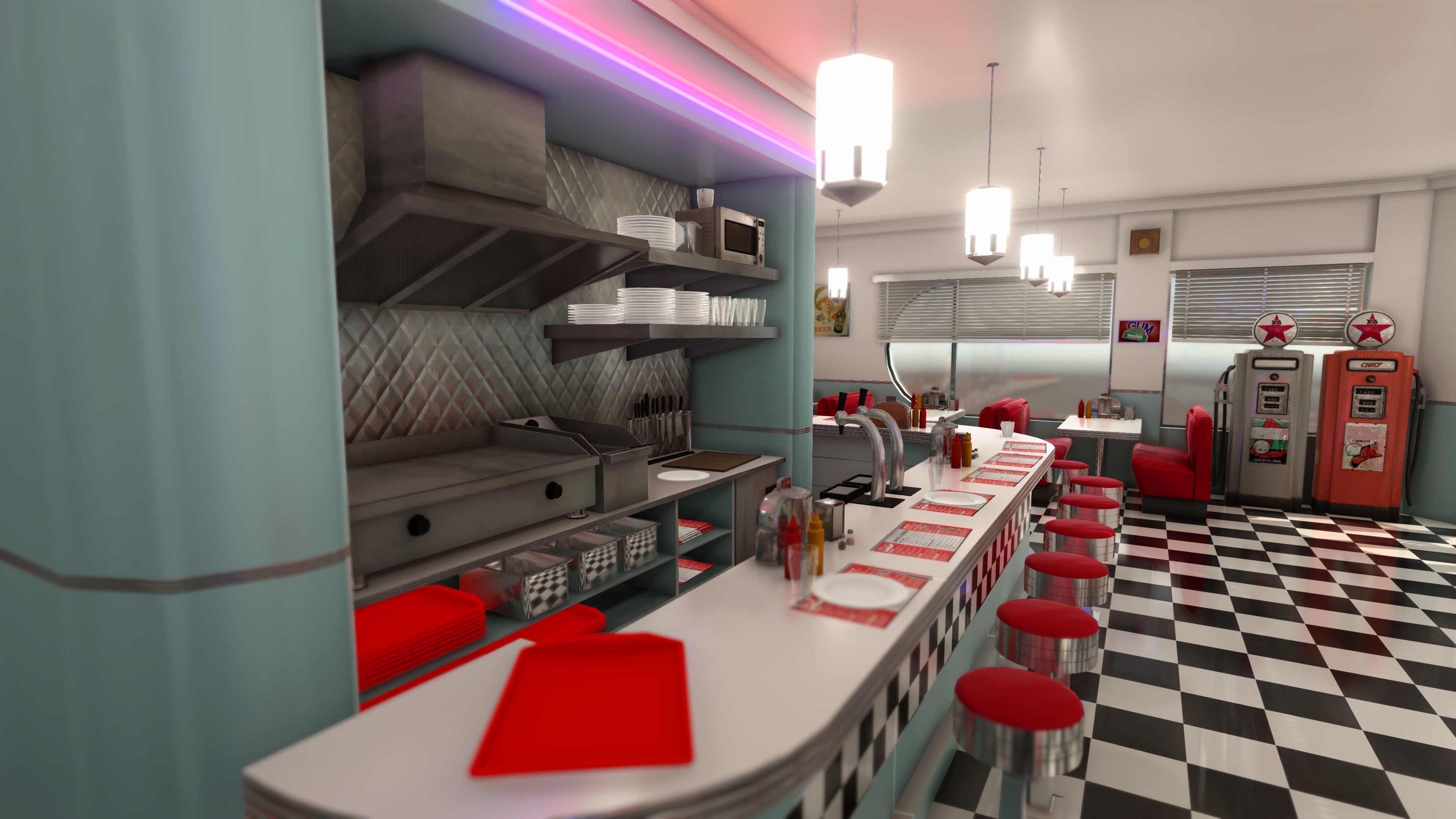 Diner building in middle of street Low-poly 3D model_7