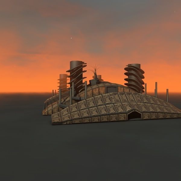 house spaceship at sunset Low-poly 3D model_7