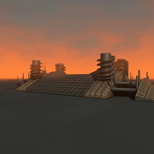 house spaceship at sunset Low-poly 3D model_6