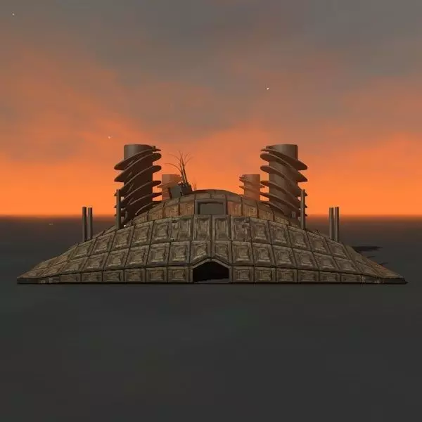 house spaceship at sunset Low-poly 3D model_0