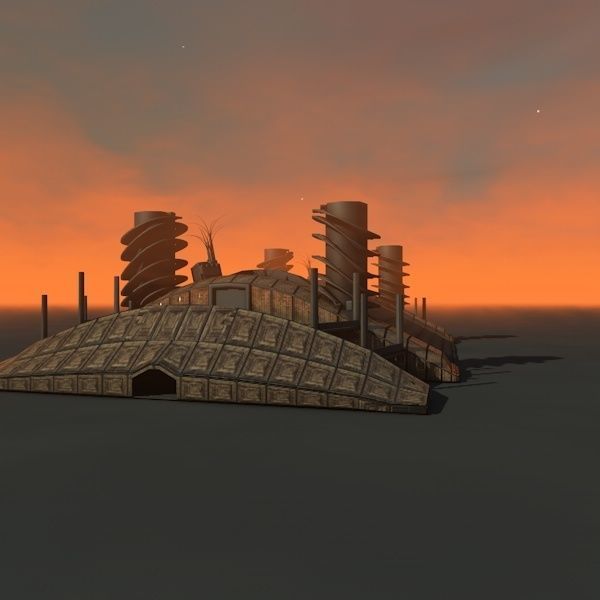 house spaceship at sunset Low-poly 3D model_1