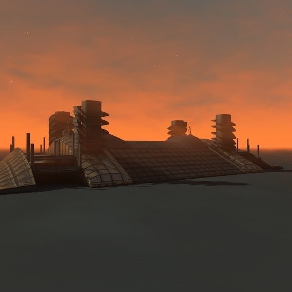 house spaceship at sunset Low-poly 3D model_2