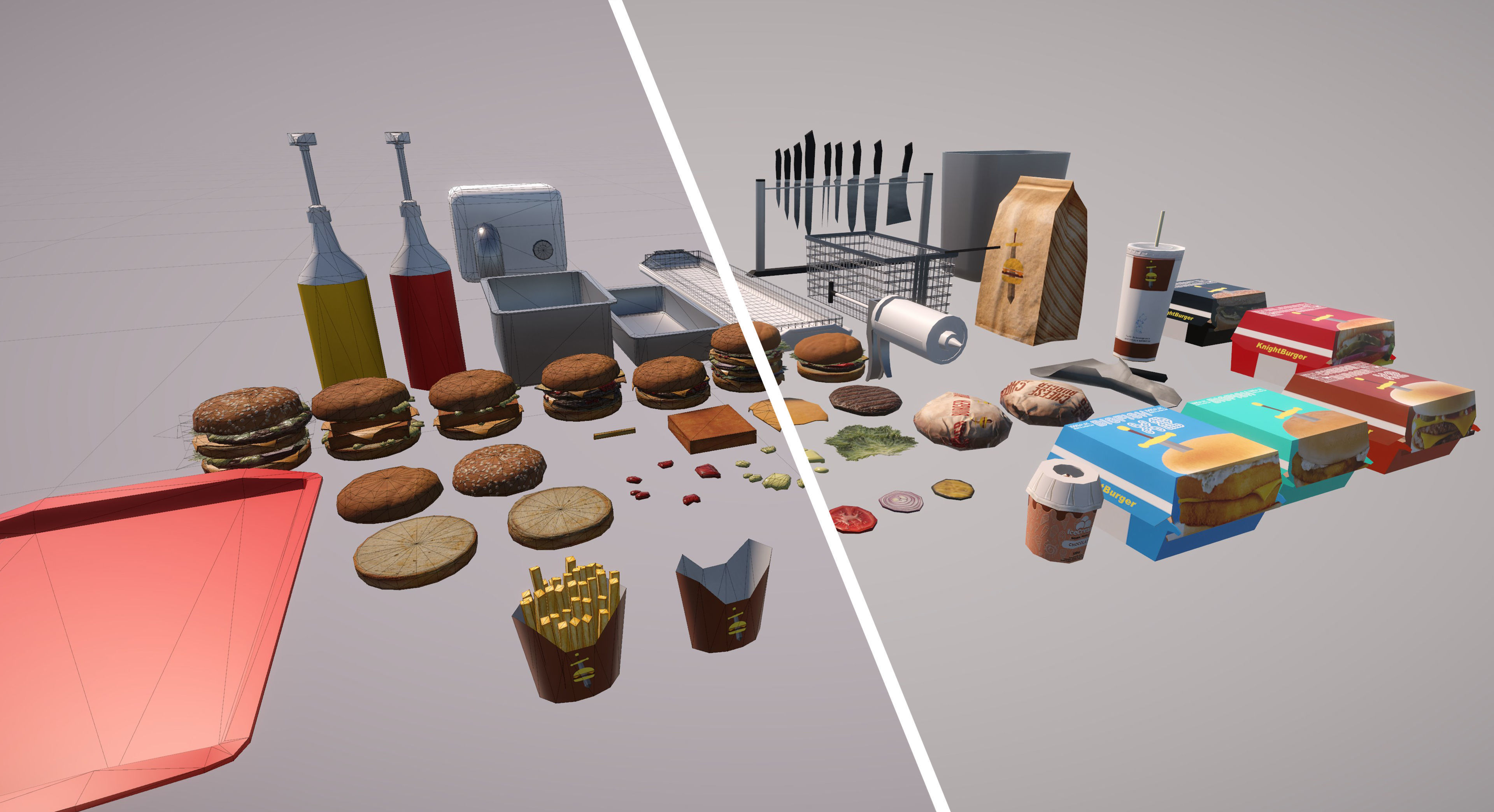 Complete Fast Food Restaurant Low-poly 3D model_13