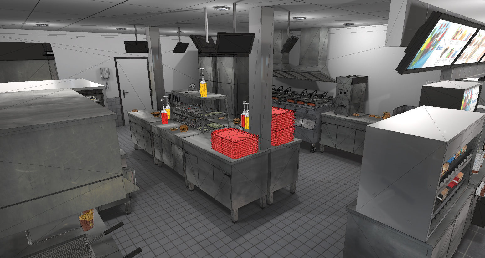 Complete Fast Food Restaurant Low-poly 3D model_46