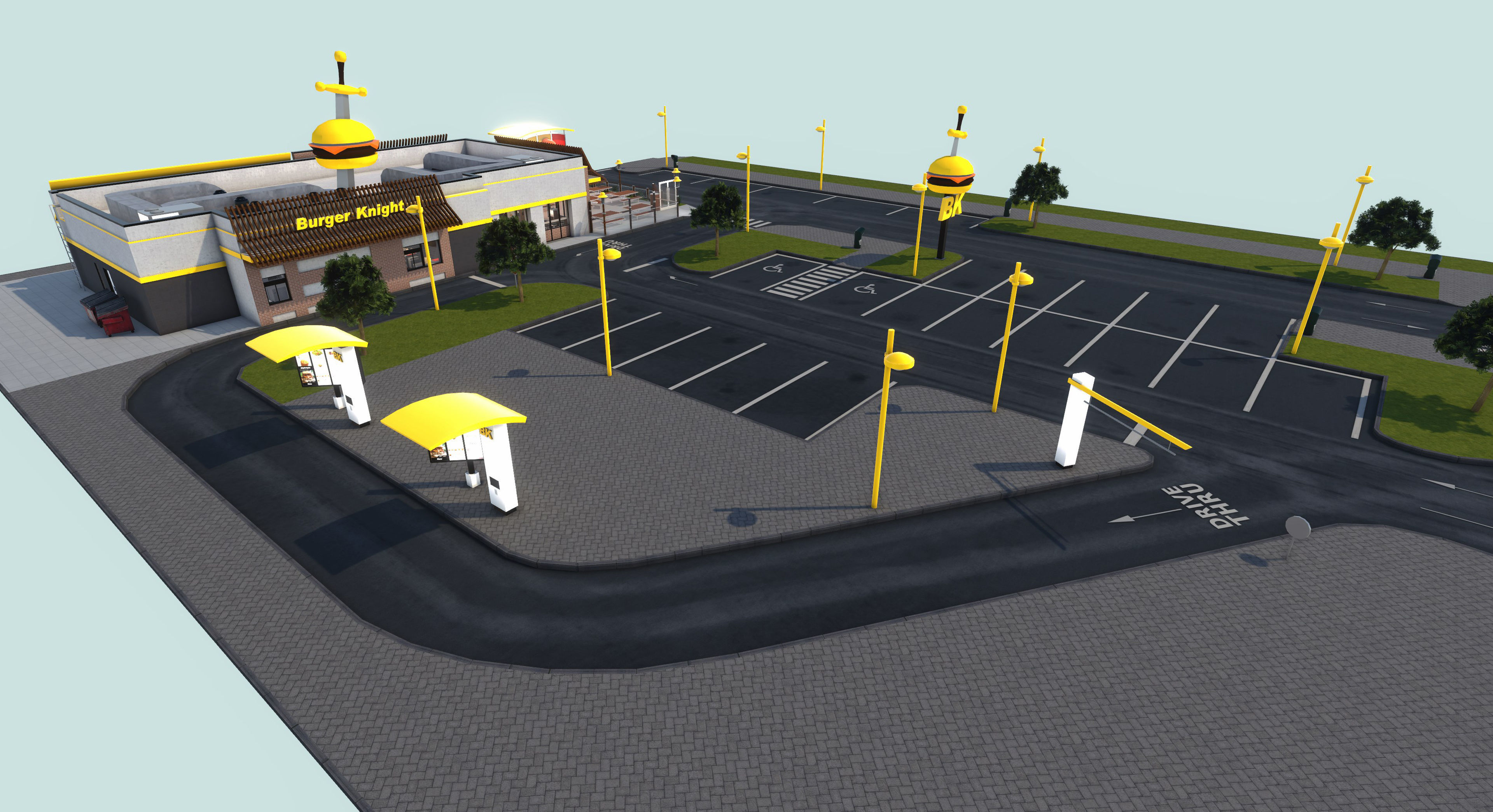 Complete Fast Food Restaurant Low-poly 3D model_6