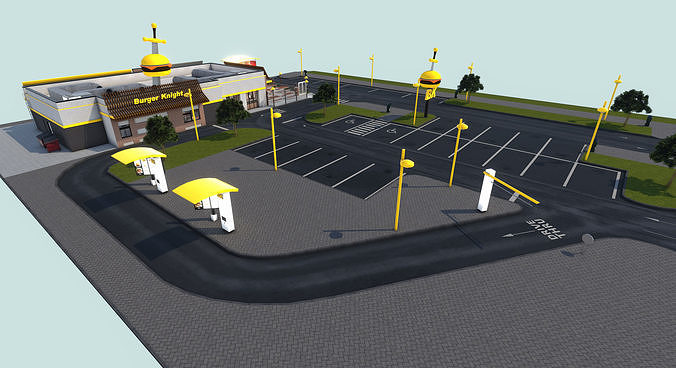 Complete Fast Food Restaurant Low-poly 3D model 6