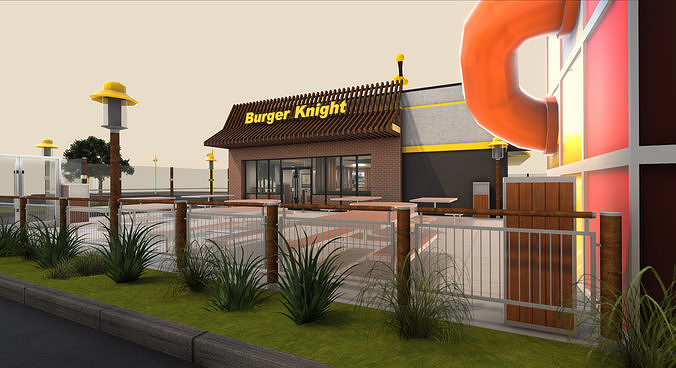 Complete Fast Food Restaurant Low-poly 3D model 2