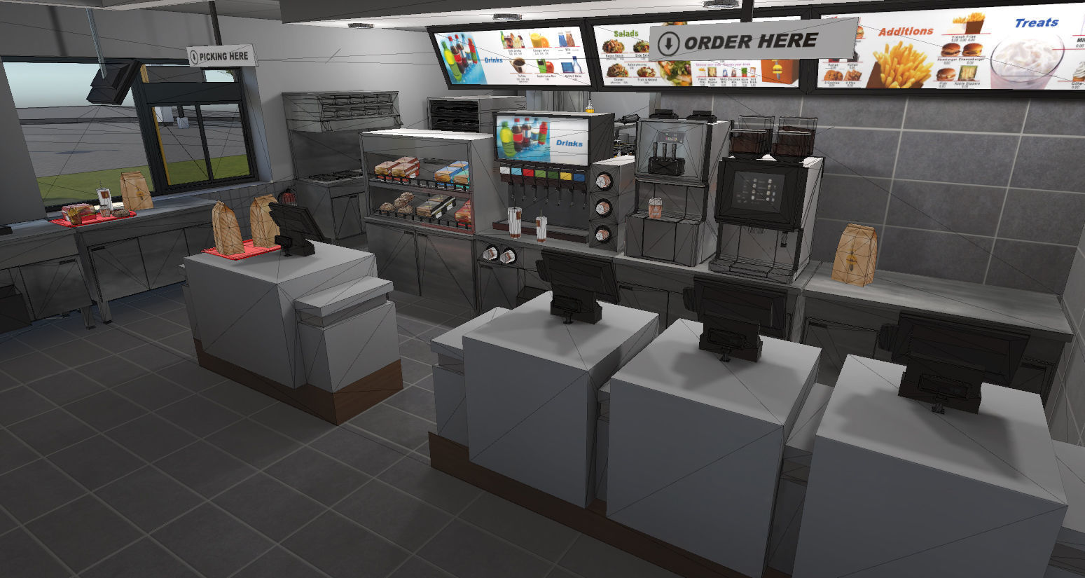 Complete Fast Food Restaurant Low-poly 3D model_45
