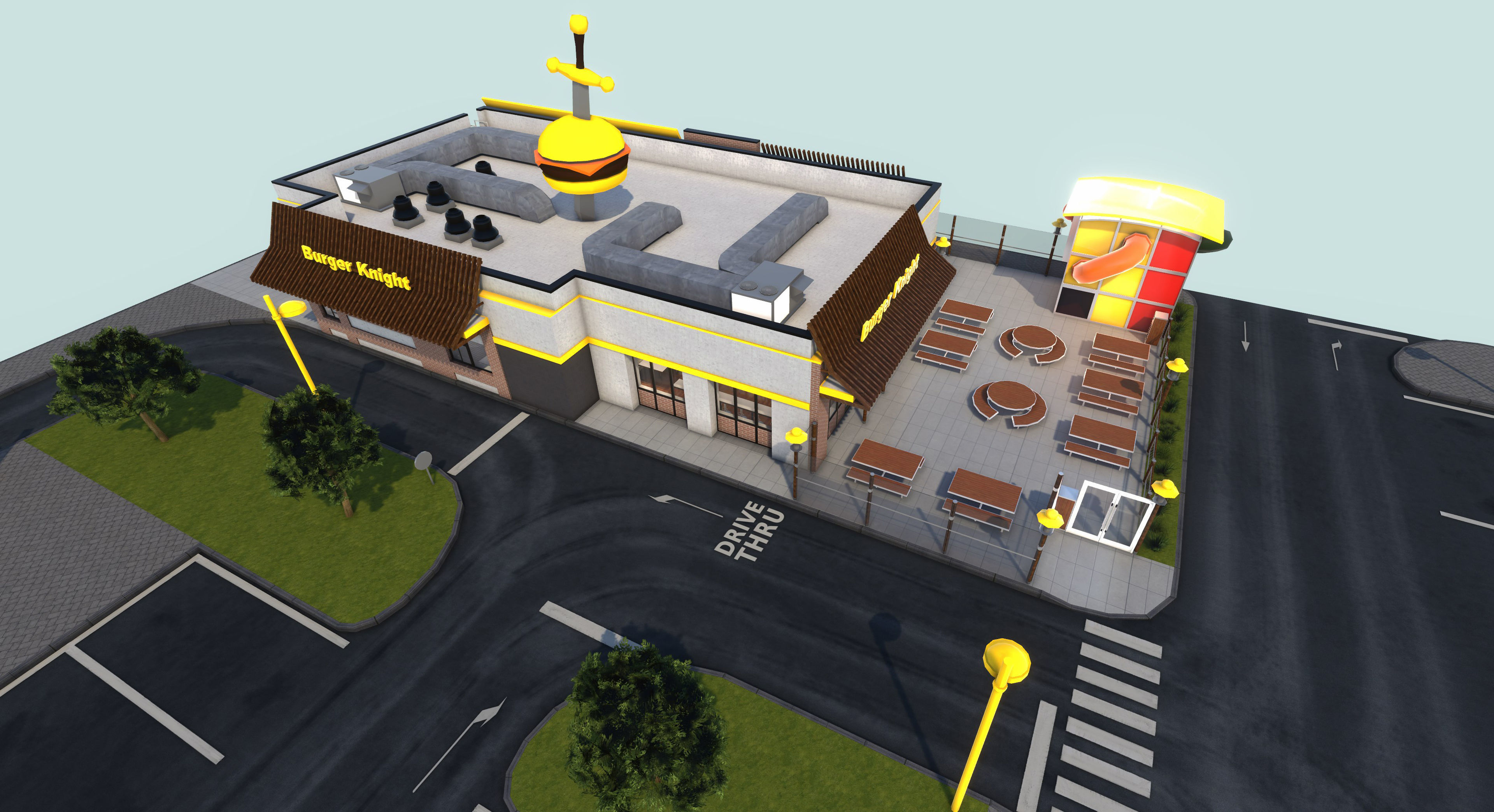 Complete Fast Food Restaurant Low-poly 3D model_5