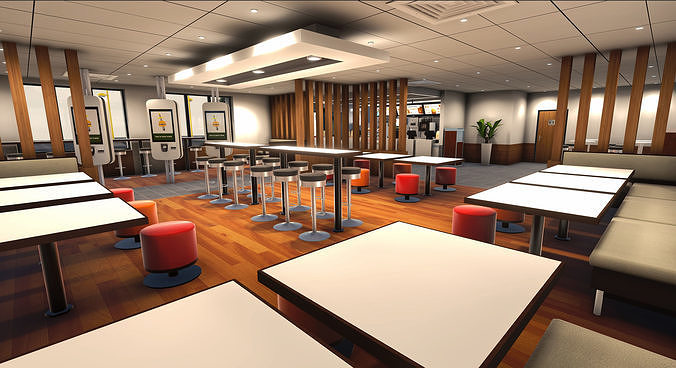 Complete Fast Food Restaurant Low-poly 3D model 3