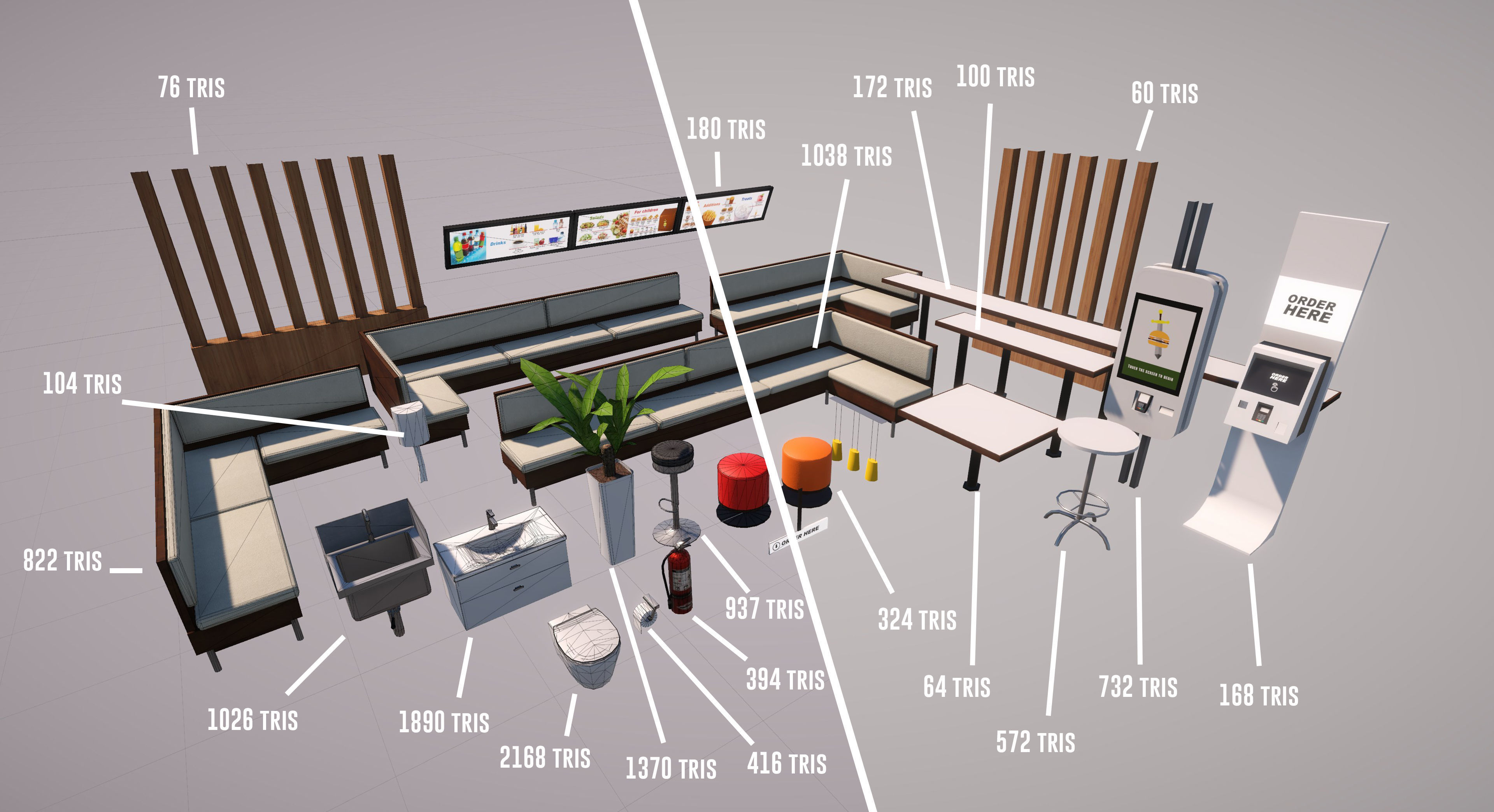 Complete Fast Food Restaurant Low-poly 3D model_16