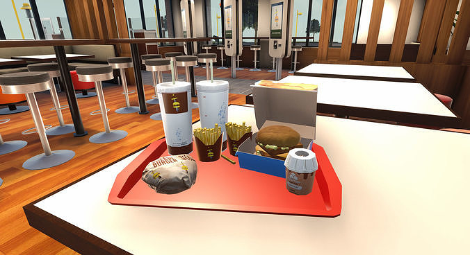 Complete Fast Food Restaurant Low-poly 3D model 7