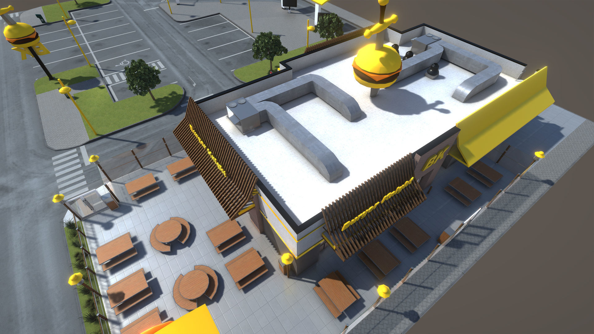 Complete Fast Food Restaurant Low-poly 3D model_26