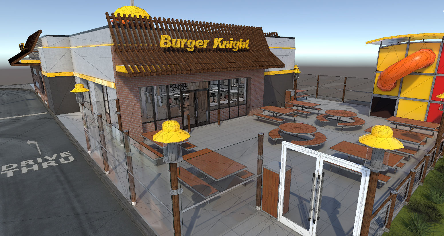 Complete Fast Food Restaurant Low-poly 3D model_42