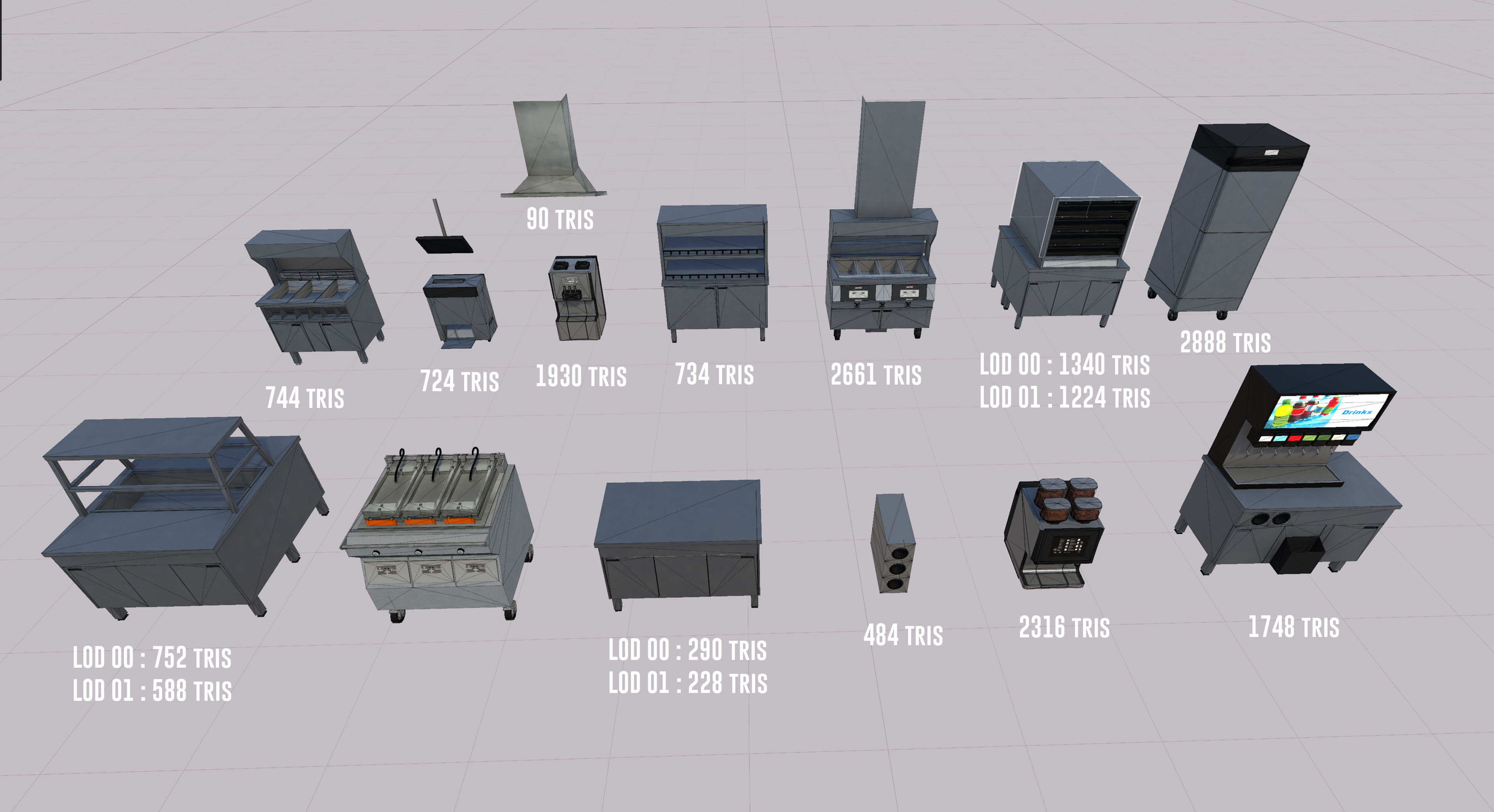 Complete Fast Food Restaurant Low-poly 3D model_12