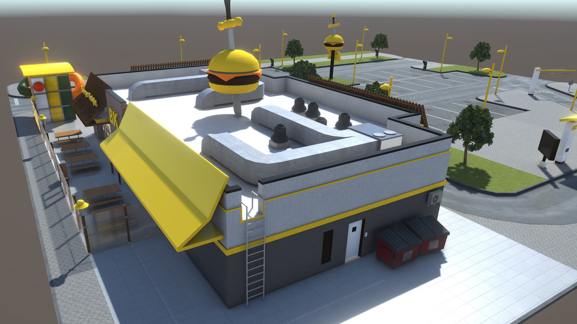 Complete Fast Food Restaurant Low-poly 3D model_21