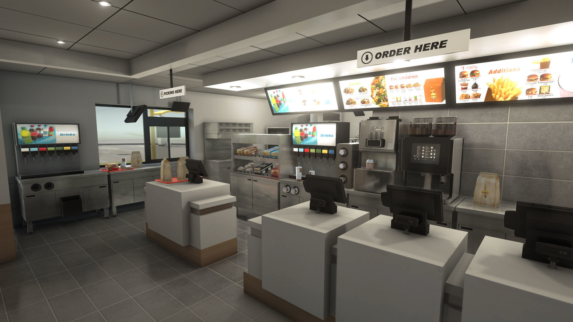 Complete Fast Food Restaurant Low-poly 3D model_33