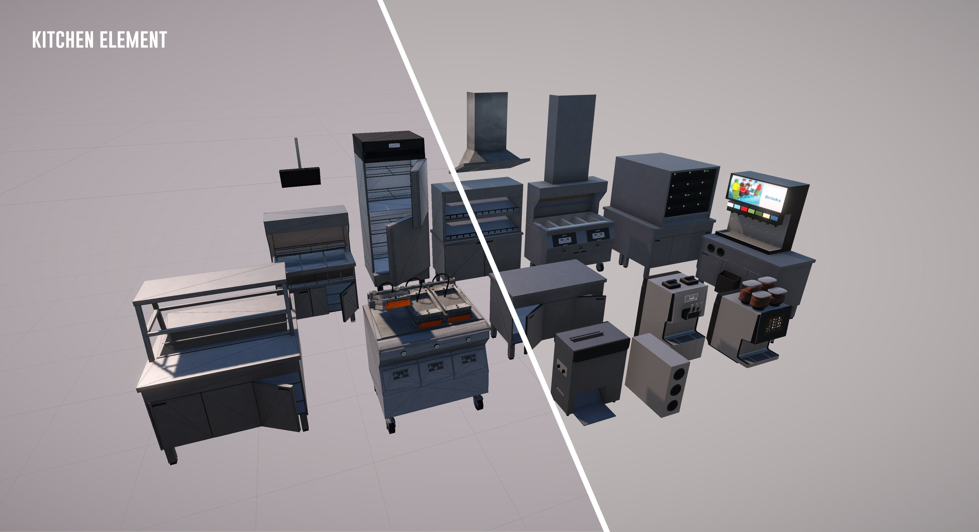 Complete Fast Food Restaurant Low-poly 3D model_11