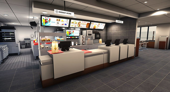 Complete Fast Food Restaurant Low-poly 3D model 4