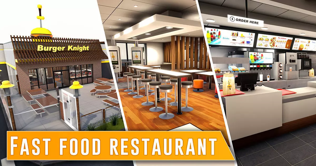 Complete Fast Food Restaurant Low-poly 3D model_0