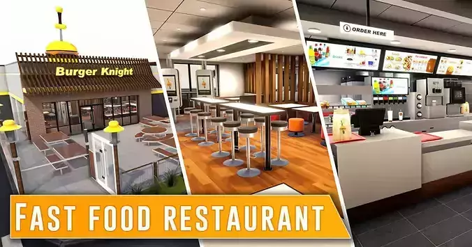 Complete Fast Food Restaurant Low-poly 3D model