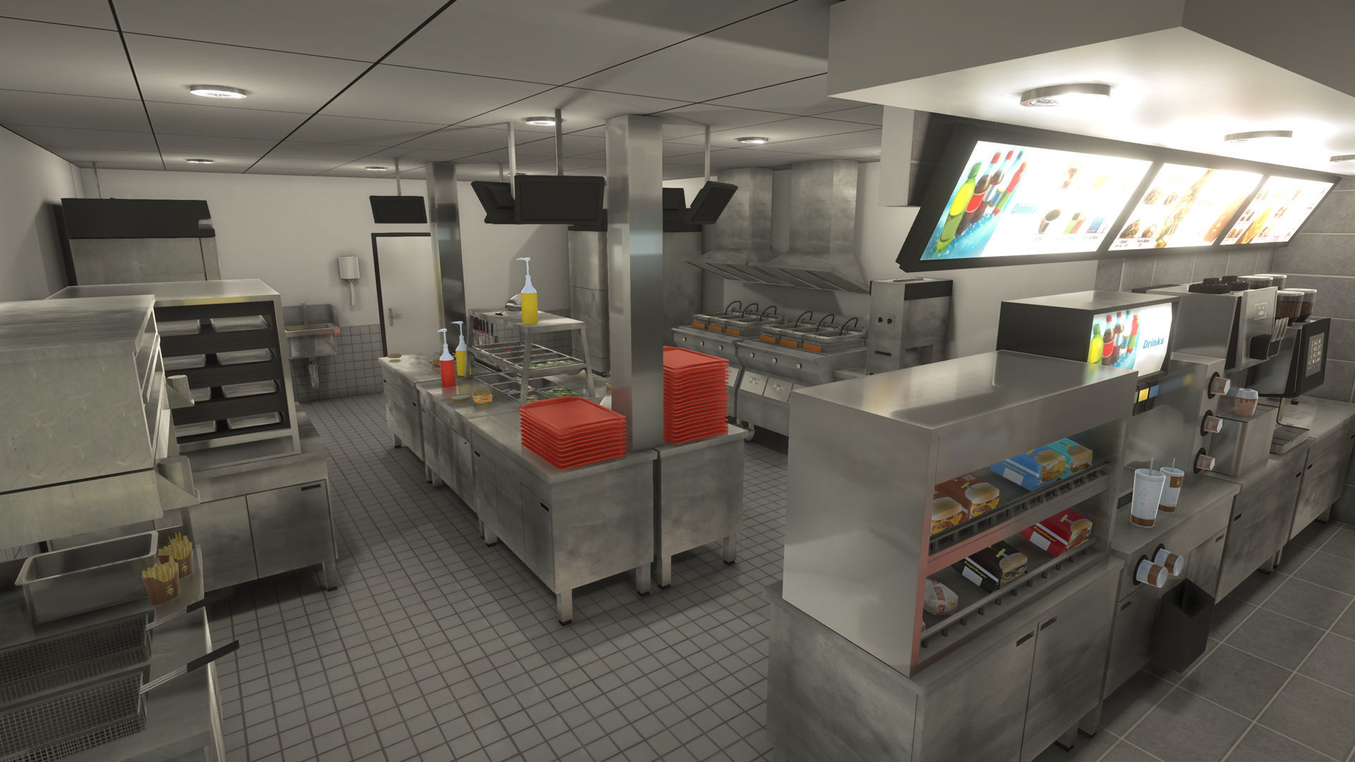 Complete Fast Food Restaurant Low-poly 3D model_32