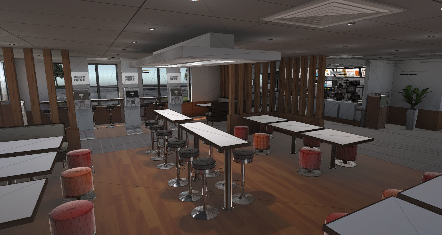 Complete Fast Food Restaurant Low-poly 3D model_44