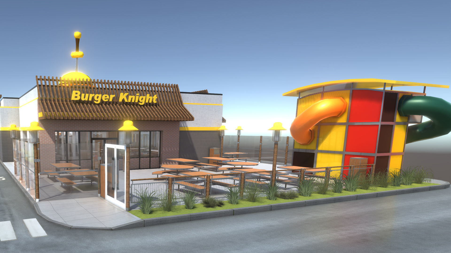 Complete Fast Food Restaurant Low-poly 3D model_24