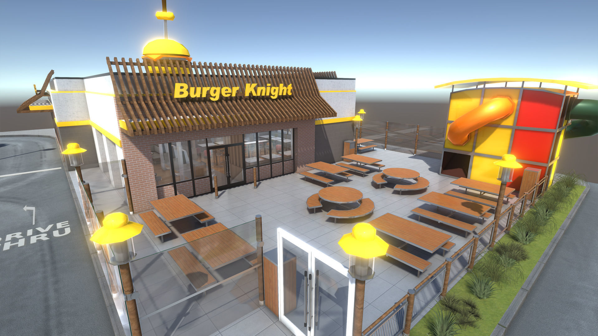 Complete Fast Food Restaurant Low-poly 3D model_18