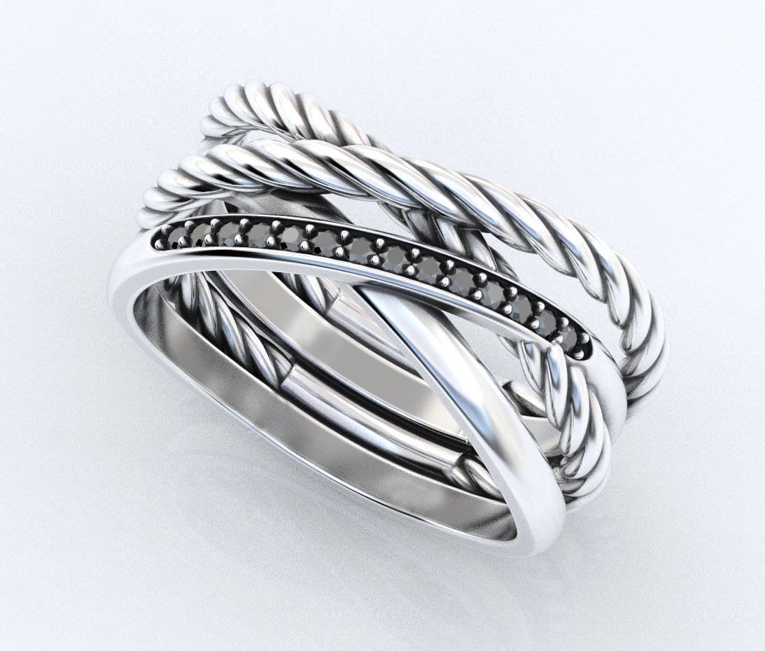 Stylish engagement ring with rope braiding in the form of x 370 3D print model_7